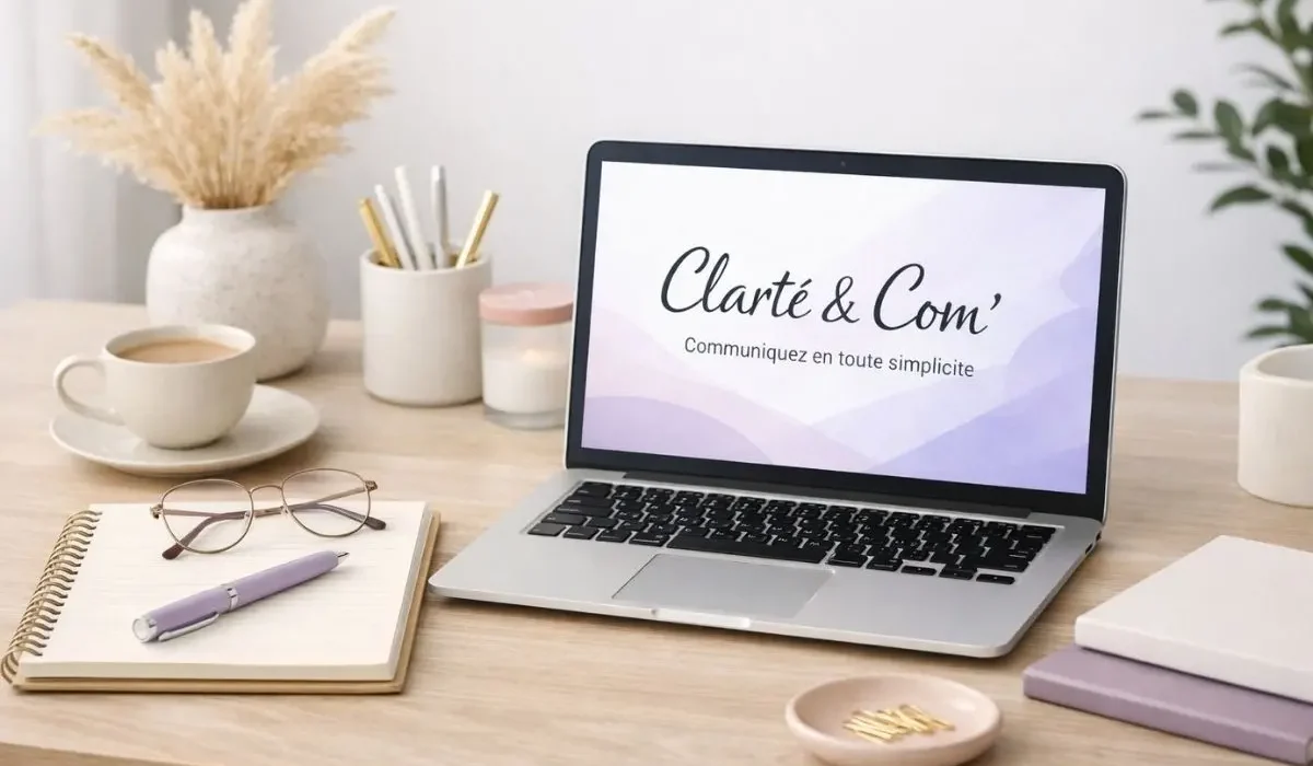 bureau épuré communication digitale entrepreneur organisation claire et apaisante Clarté & Com